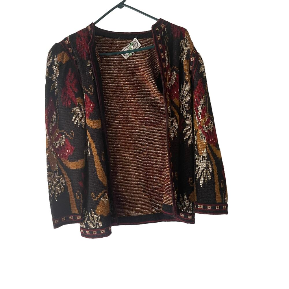 Adrienne Vittadini Vintage Medium Metallic Butterfly Open Front Cardigan Sweater